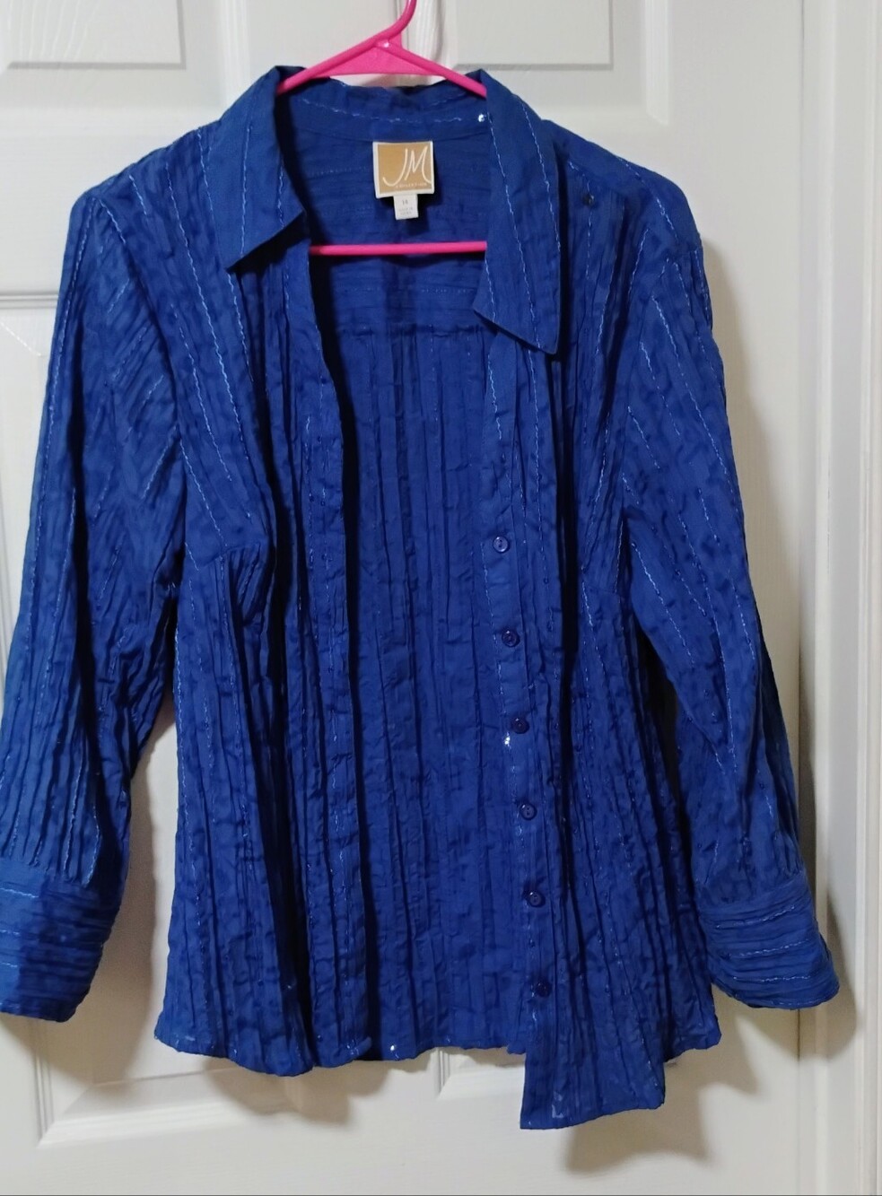 JM Collection Blue Textured Button-Down Shirt